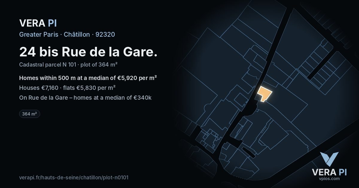 24 bis Rue de la Gare, Châtillon at night – the plot lit, the parcels around coloured by the prices near them