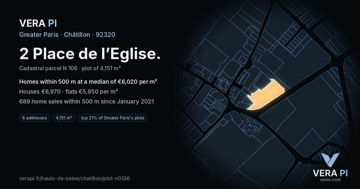 2 Place de l’Eglise, Châtillon at night – the plot lit, the parcels around coloured by the prices near them