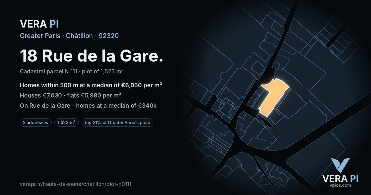 18 Rue de la Gare, Châtillon at night – the plot lit, the parcels around coloured by the prices near them