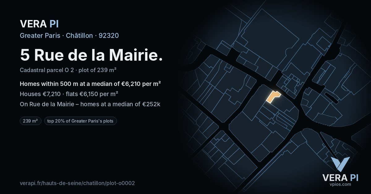 5 Rue de la Mairie, Châtillon at night – the plot lit, the parcels around coloured by the prices near them