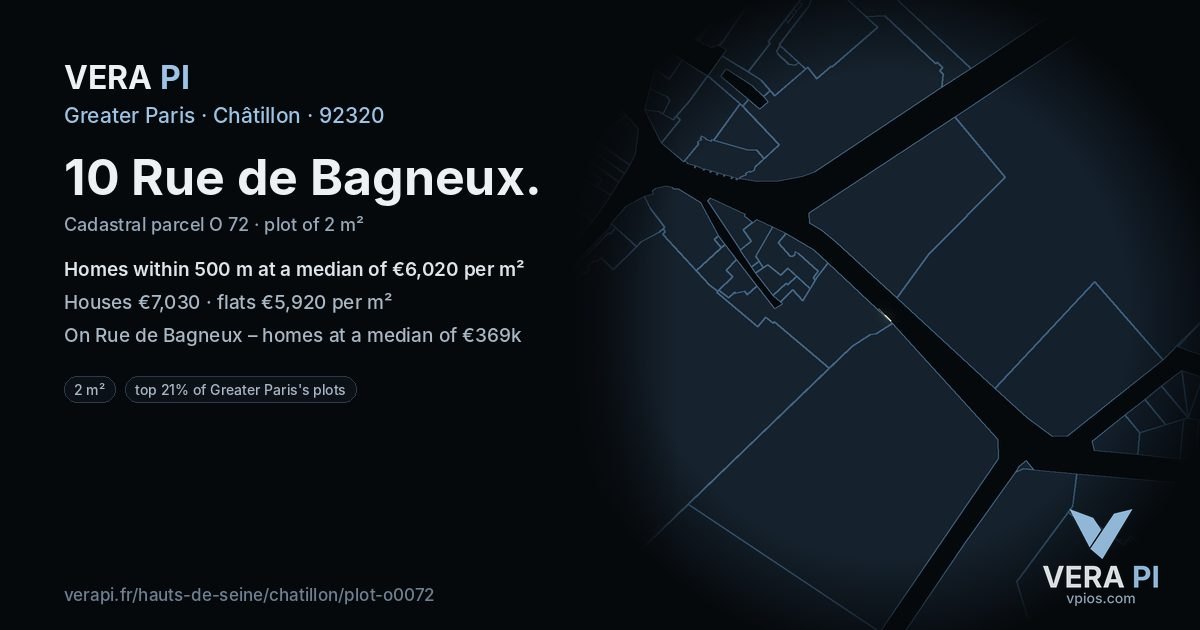10 Rue de Bagneux, Châtillon at night – the plot lit, the parcels around coloured by the prices near them