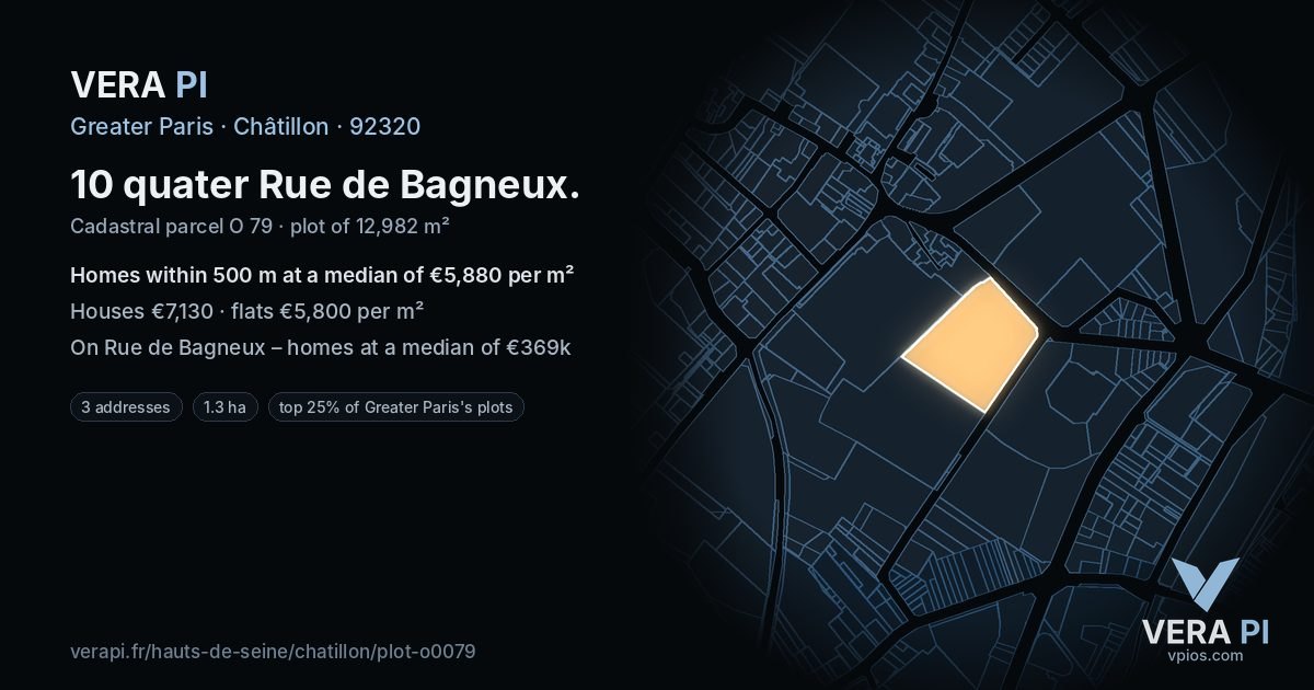 10 quater Rue de Bagneux, Châtillon at night – the plot lit, the parcels around coloured by the prices near them