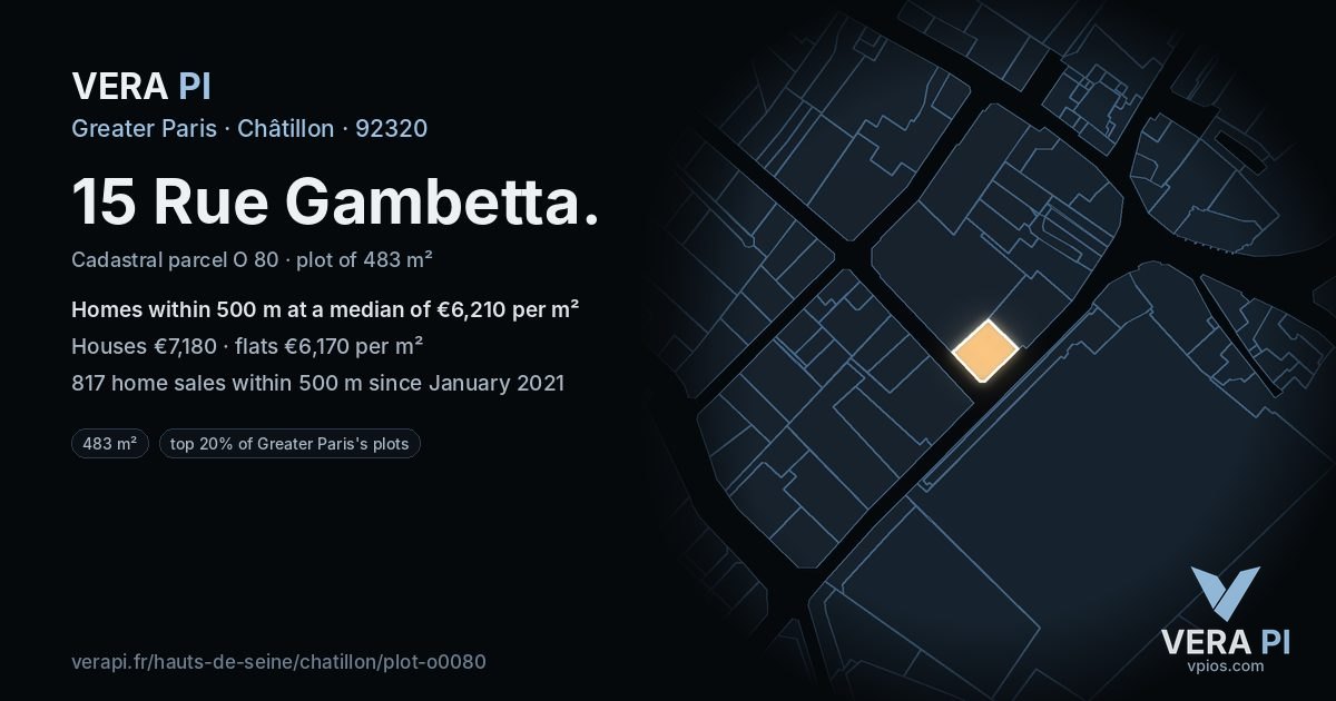 15 Rue Gambetta, Châtillon at night – the plot lit, the parcels around coloured by the prices near them