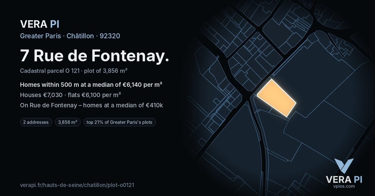 7 Rue de Fontenay, Châtillon at night – the plot lit, the parcels around coloured by the prices near them