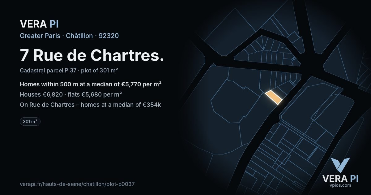 7 Rue de Chartres, Châtillon at night – the plot lit, the parcels around coloured by the prices near them
