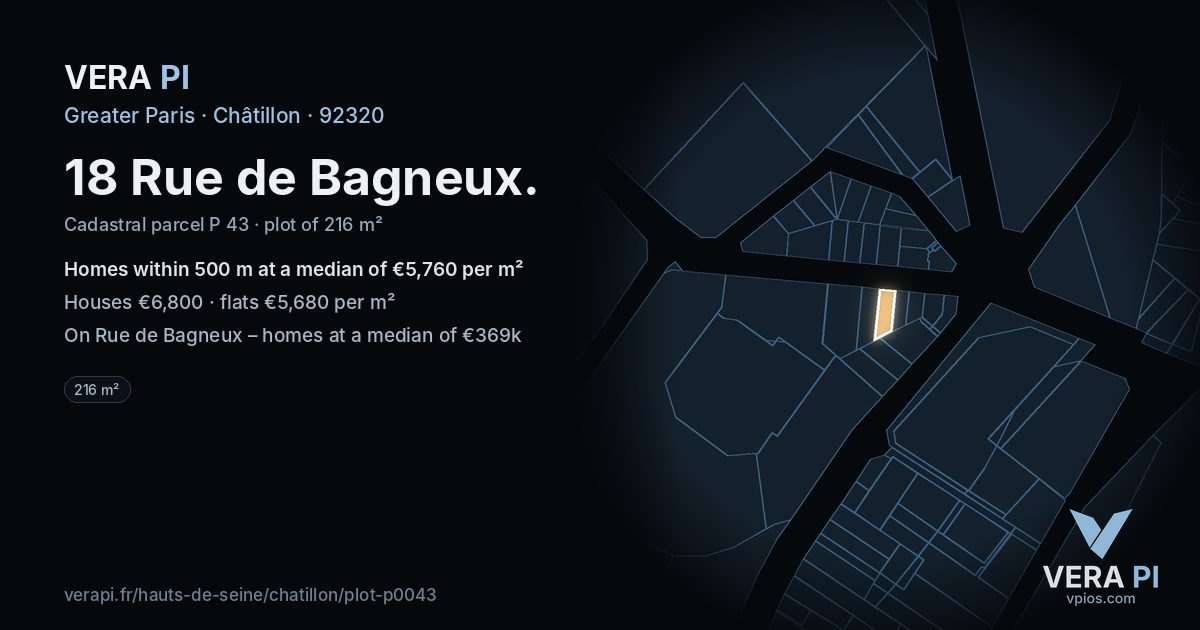 18 Rue de Bagneux, Châtillon at night – the plot lit, the parcels around coloured by the prices near them