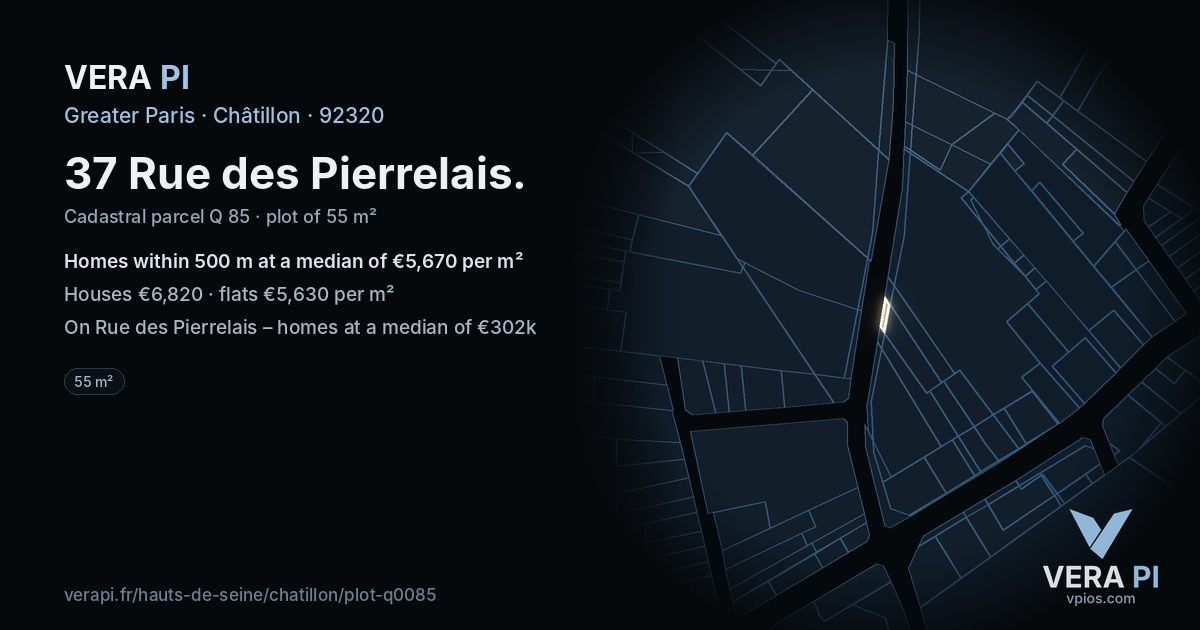 37 Rue des Pierrelais, Châtillon at night – the plot lit, the parcels around coloured by the prices near them