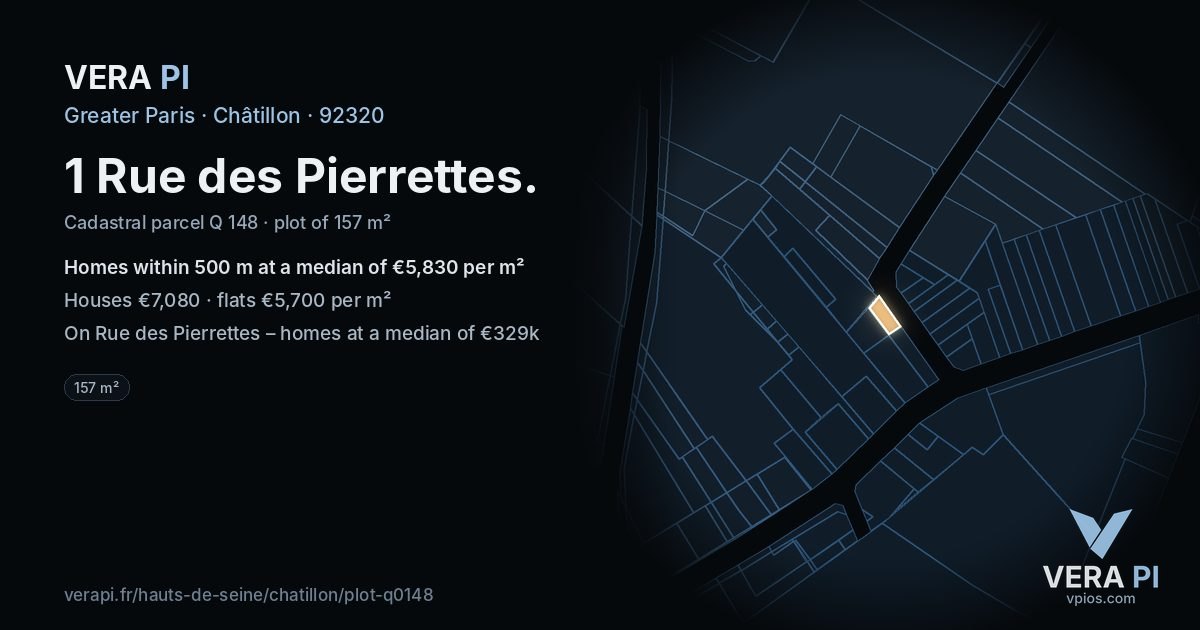 1 Rue des Pierrettes, Châtillon at night – the plot lit, the parcels around coloured by the prices near them