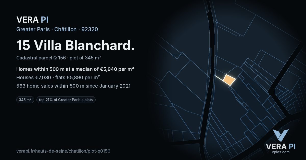 15 Villa Blanchard, Châtillon at night – the plot lit, the parcels around coloured by the prices near them
