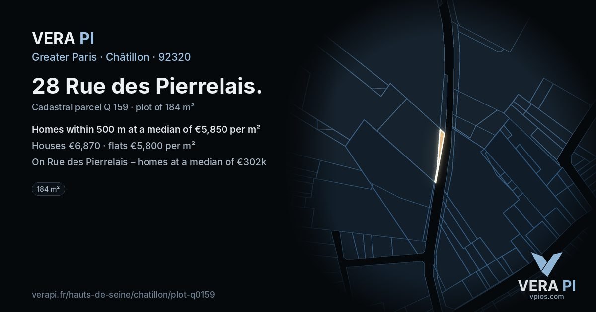 28 Rue des Pierrelais, Châtillon at night – the plot lit, the parcels around coloured by the prices near them