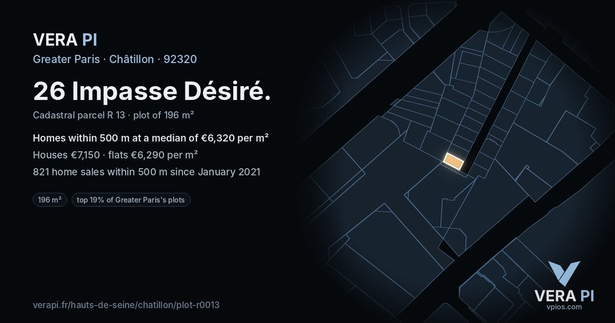 26 Impasse Désiré, Châtillon at night – the plot lit, the parcels around coloured by the prices near them