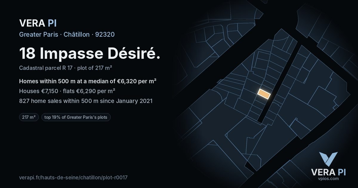 18 Impasse Désiré, Châtillon at night – the plot lit, the parcels around coloured by the prices near them