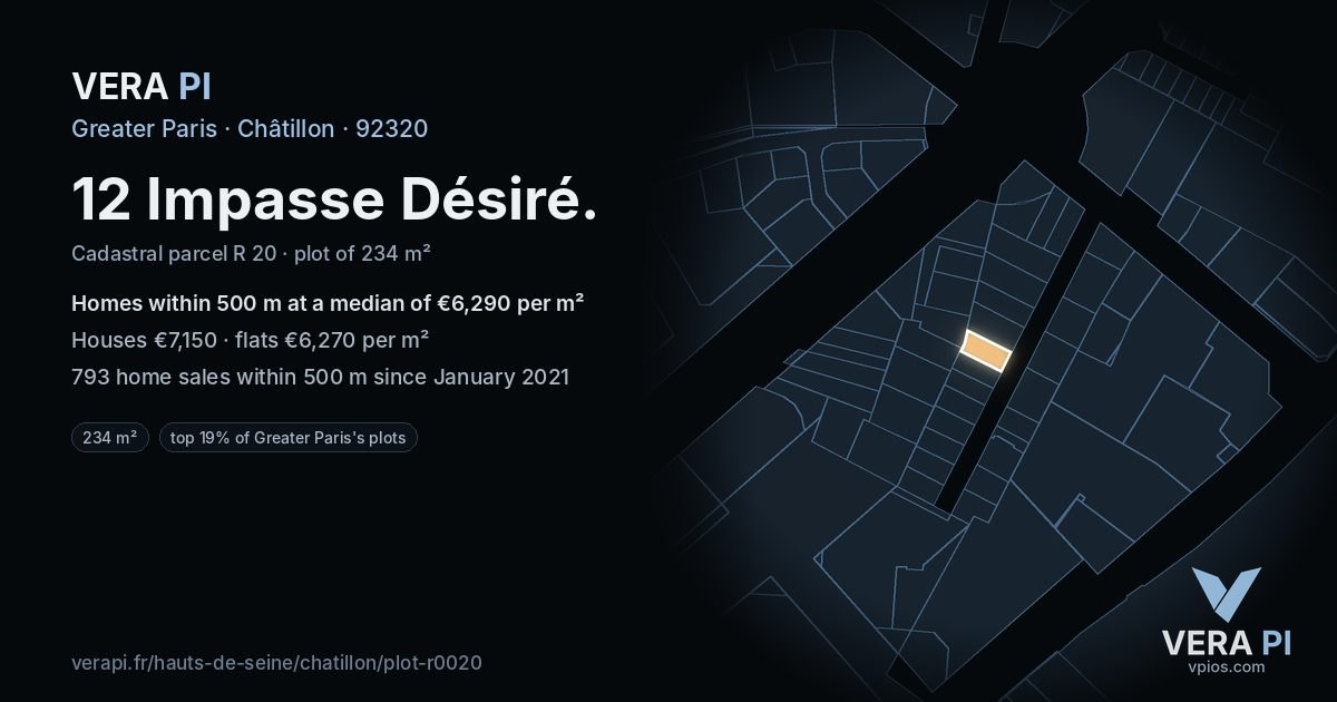 12 Impasse Désiré, Châtillon at night – the plot lit, the parcels around coloured by the prices near them
