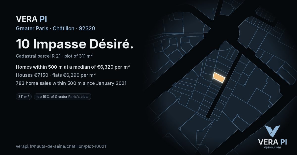 10 Impasse Désiré, Châtillon at night – the plot lit, the parcels around coloured by the prices near them