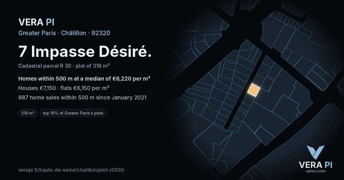 7 Impasse Désiré, Châtillon at night – the plot lit, the parcels around coloured by the prices near them