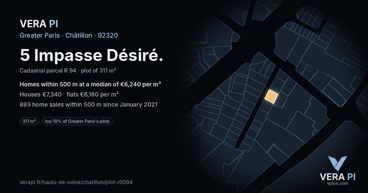 5 Impasse Désiré, Châtillon at night – the plot lit, the parcels around coloured by the prices near them