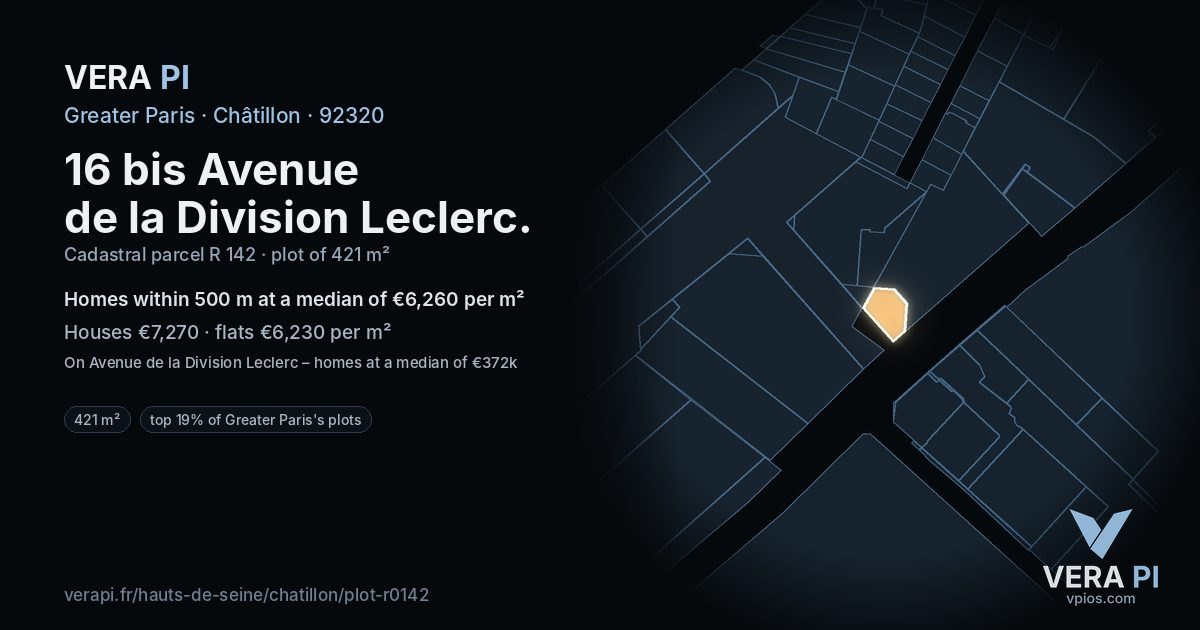 16 bis Avenue de la Division Leclerc, Châtillon at night – the plot lit, the parcels around coloured by the prices near them