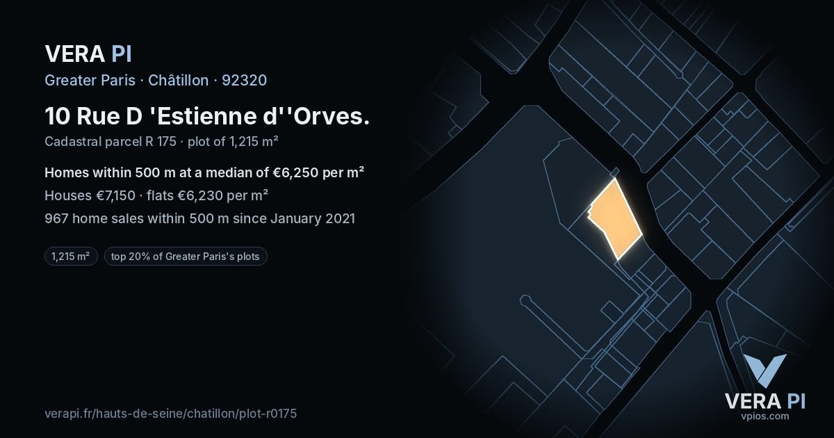 10 Rue D 'Estienne d''Orves, Châtillon at night – the plot lit, the parcels around coloured by the prices near them