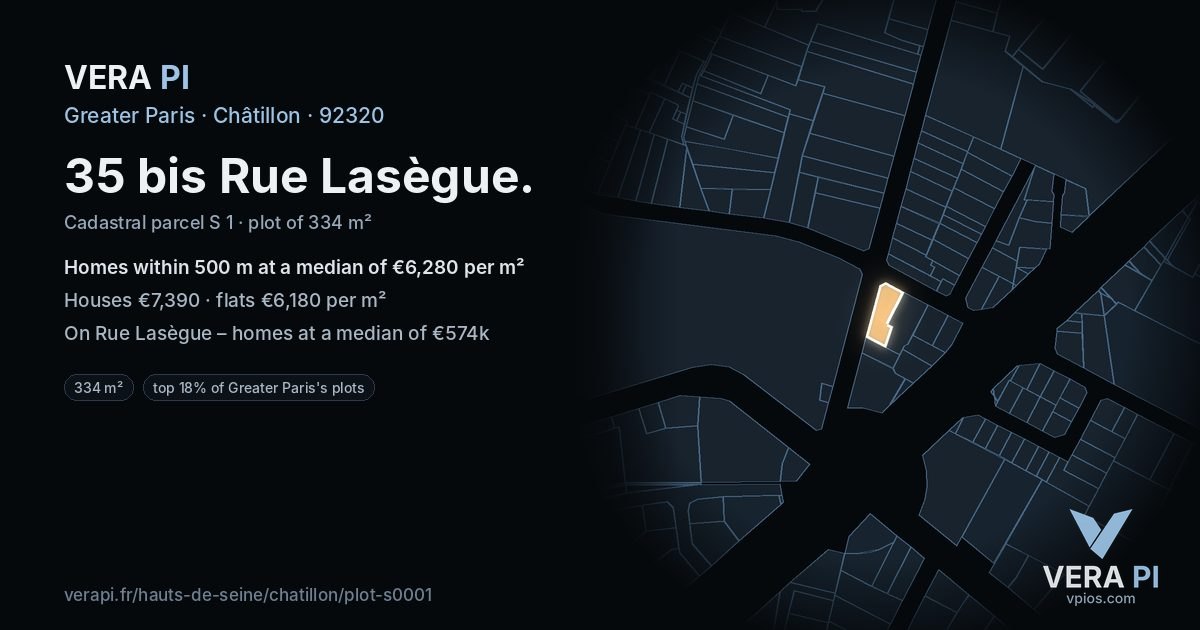 35 bis Rue Lasègue, Châtillon at night – the plot lit, the parcels around coloured by the prices near them