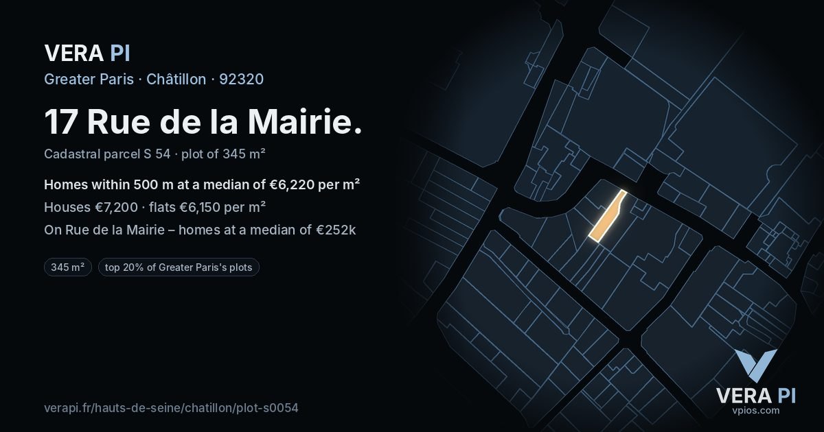 17 Rue de la Mairie, Châtillon at night – the plot lit, the parcels around coloured by the prices near them