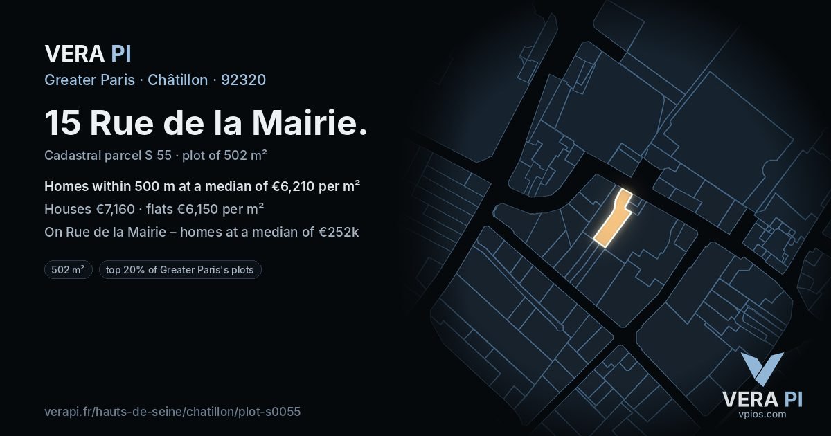 15 Rue de la Mairie, Châtillon at night – the plot lit, the parcels around coloured by the prices near them