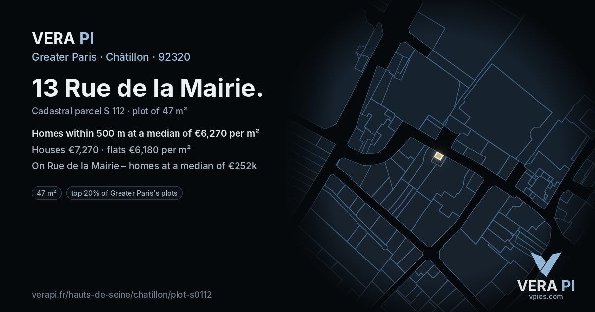 13 Rue de la Mairie, Châtillon at night – the plot lit, the parcels around coloured by the prices near them
