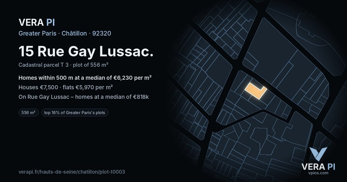 15 Rue Gay Lussac, Châtillon at night – the plot lit, the parcels around coloured by the prices near them