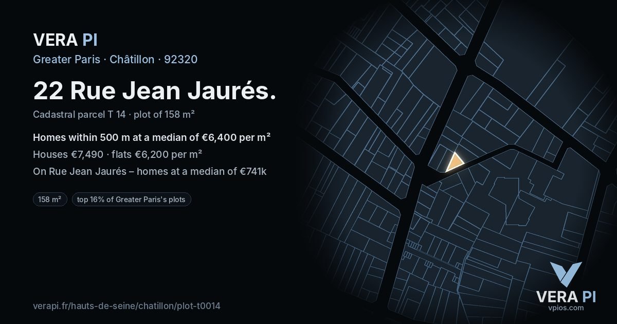 22 Rue Jean Jaurés, Châtillon at night – the plot lit, the parcels around coloured by the prices near them