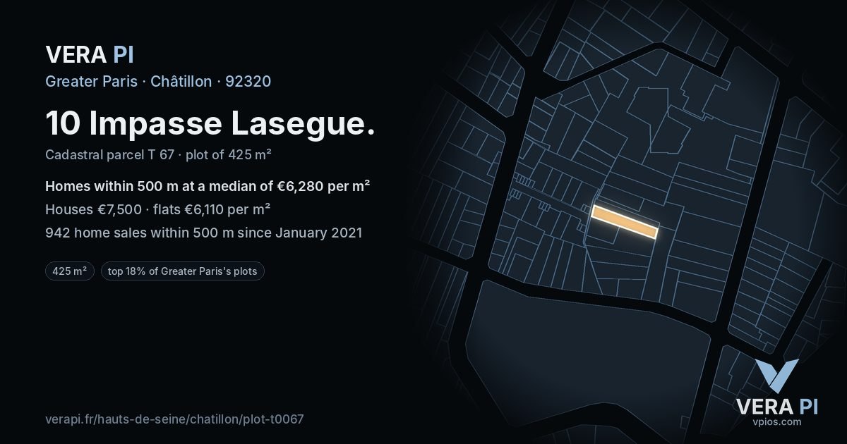 10 Impasse Lasegue, Châtillon at night – the plot lit, the parcels around coloured by the prices near them