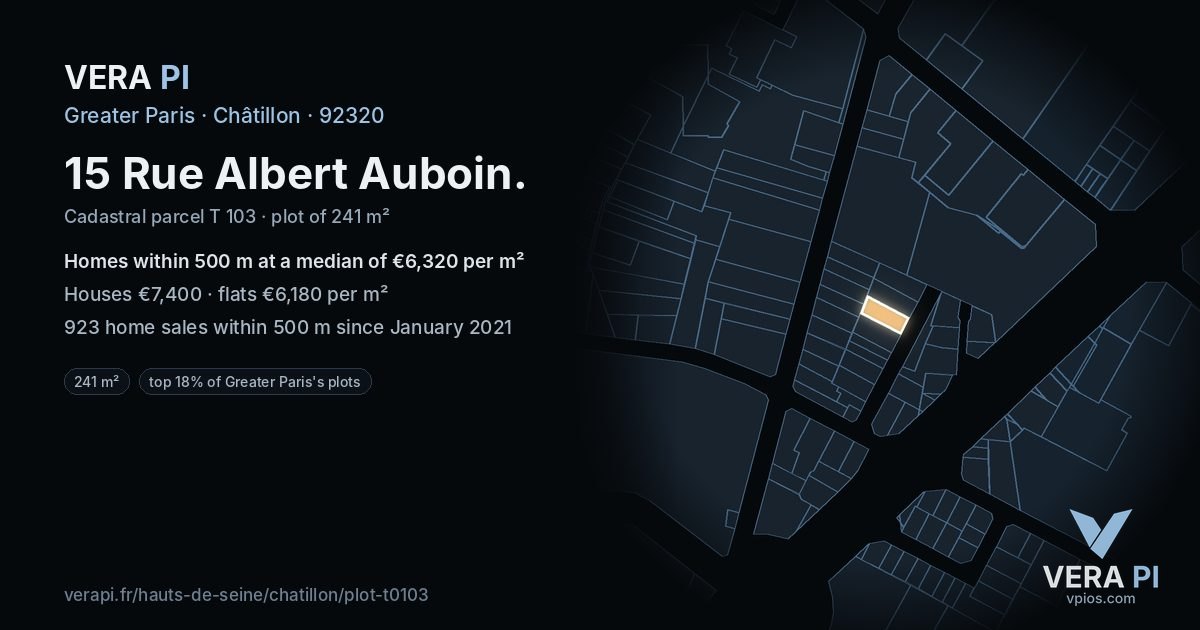 15 Rue Albert Auboin, Châtillon at night – the plot lit, the parcels around coloured by the prices near them