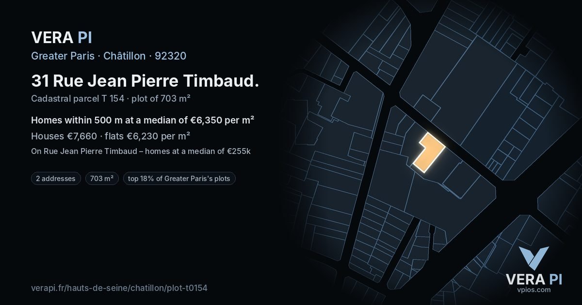 31 Rue Jean Pierre Timbaud, Châtillon at night – the plot lit, the parcels around coloured by the prices near them