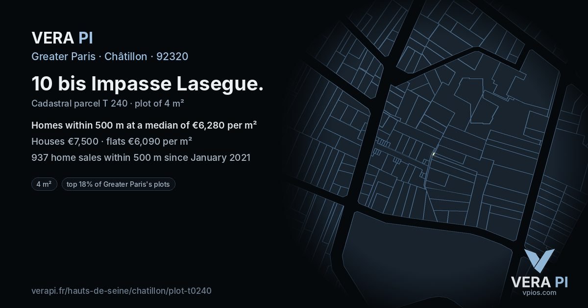 10 bis Impasse Lasegue, Châtillon at night – the plot lit, the parcels around coloured by the prices near them