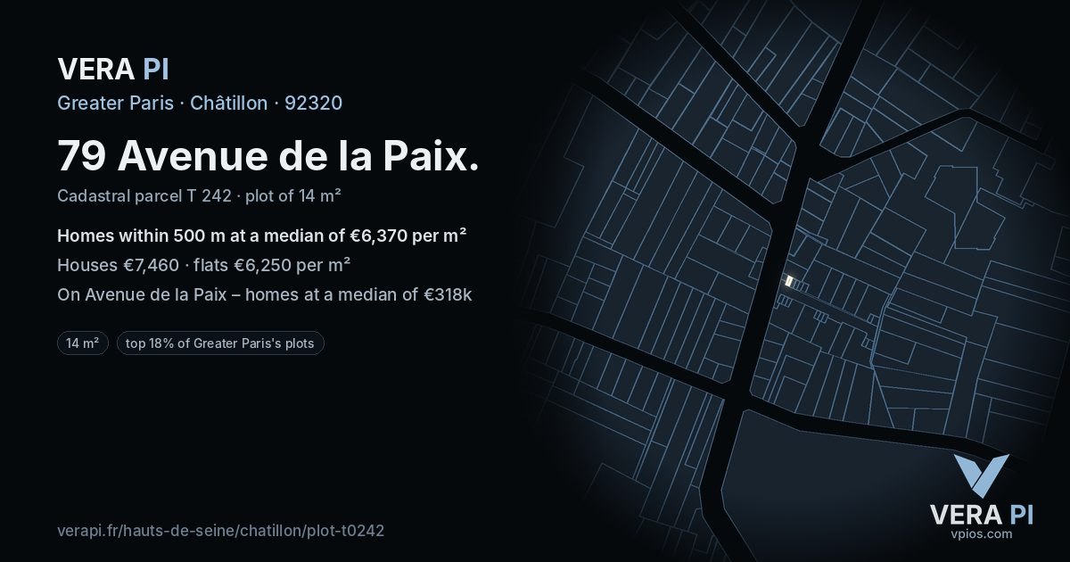 79 Avenue de la Paix, Châtillon at night – the plot lit, the parcels around coloured by the prices near them