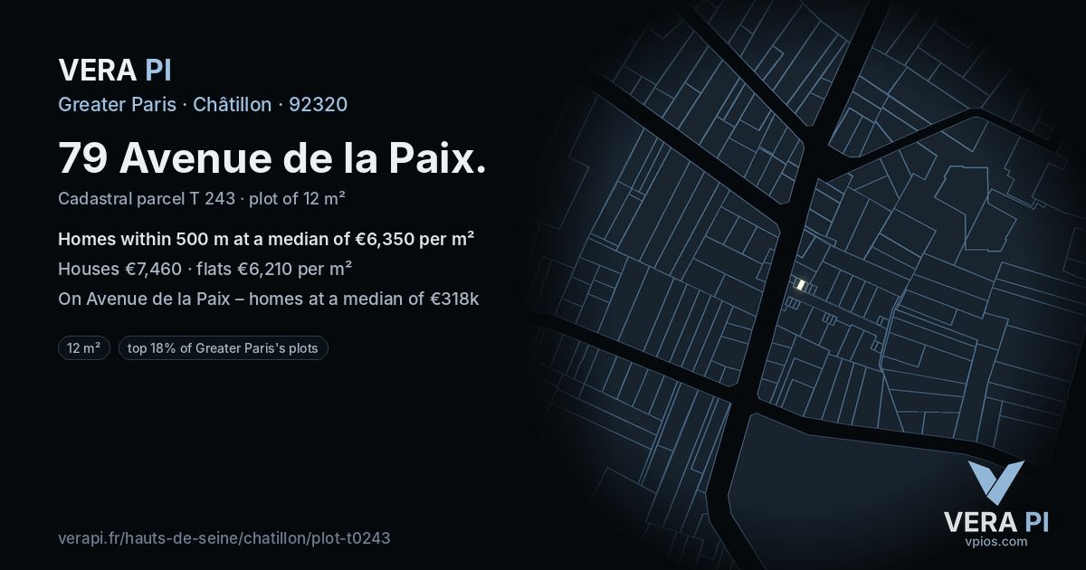 79 Avenue de la Paix, Châtillon at night – the plot lit, the parcels around coloured by the prices near them