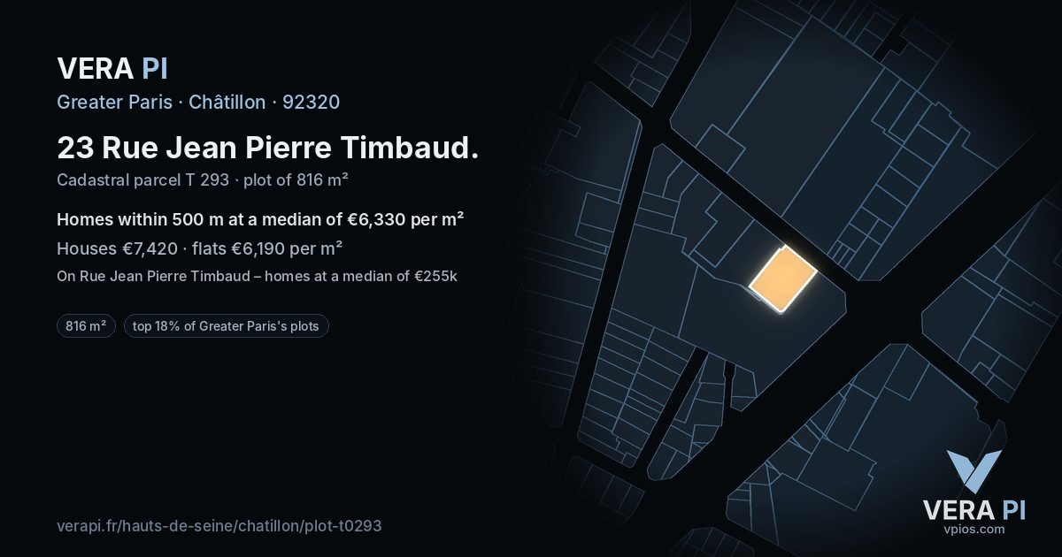23 Rue Jean Pierre Timbaud, Châtillon at night – the plot lit, the parcels around coloured by the prices near them