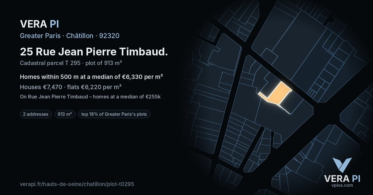 25 Rue Jean Pierre Timbaud, Châtillon at night – the plot lit, the parcels around coloured by the prices near them