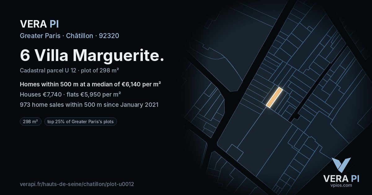 6 Villa Marguerite, Châtillon at night – the plot lit, the parcels around coloured by the prices near them