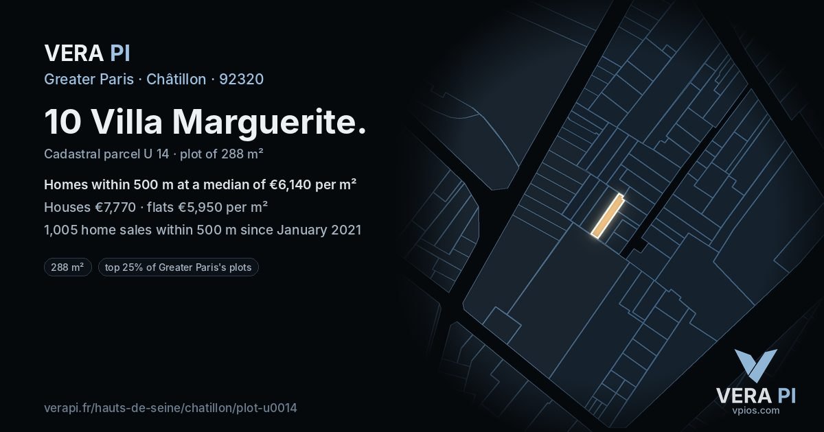 10 Villa Marguerite, Châtillon at night – the plot lit, the parcels around coloured by the prices near them