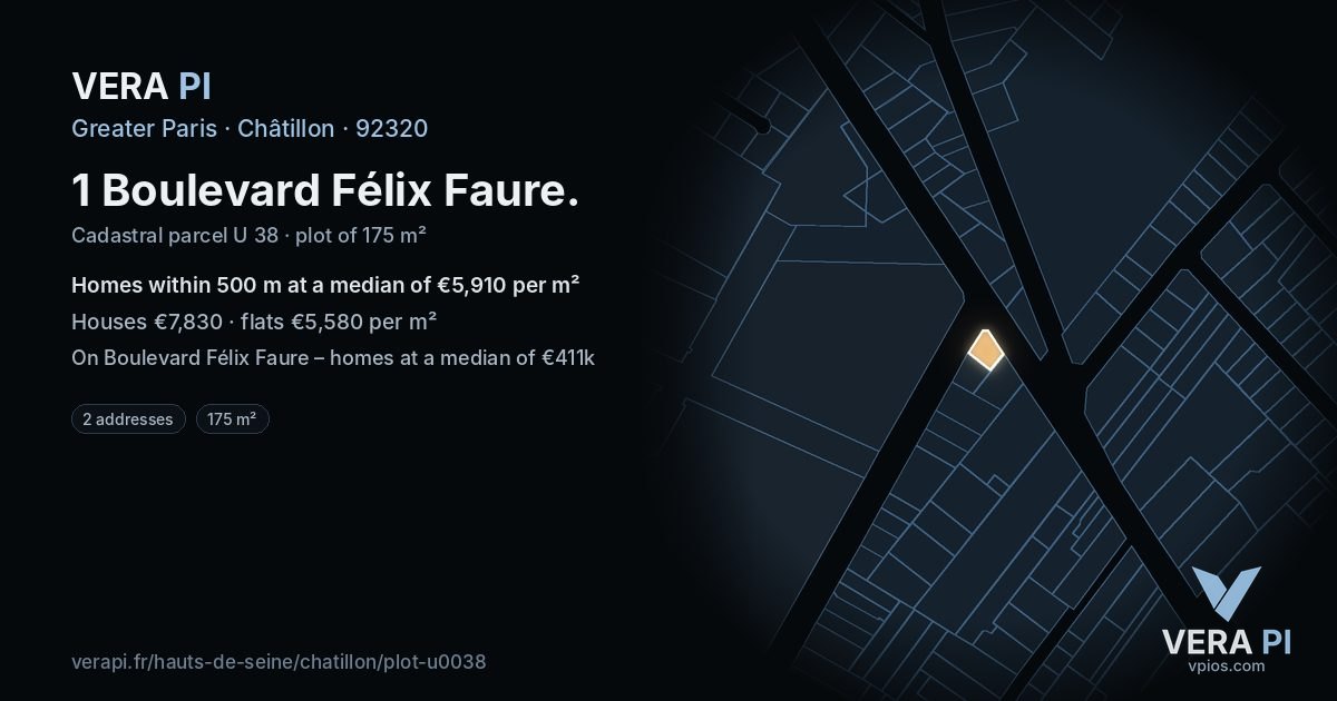 1 Boulevard Félix Faure, Châtillon at night – the plot lit, the parcels around coloured by the prices near them