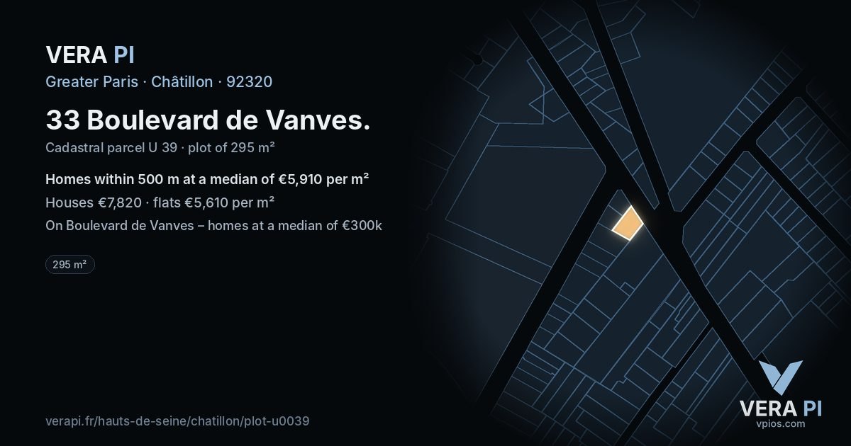 33 Boulevard de Vanves, Châtillon at night – the plot lit, the parcels around coloured by the prices near them