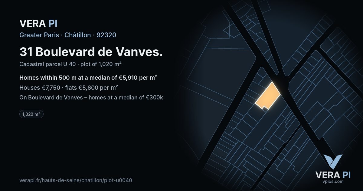 31 Boulevard de Vanves, Châtillon at night – the plot lit, the parcels around coloured by the prices near them