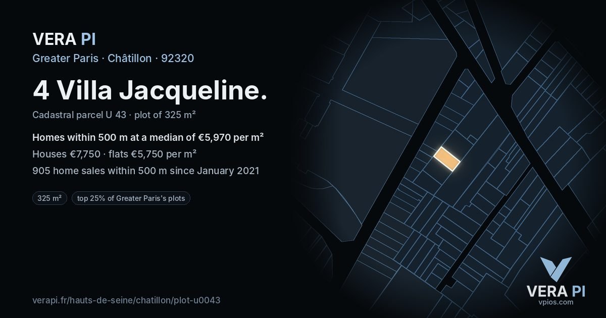 4 Villa Jacqueline, Châtillon at night – the plot lit, the parcels around coloured by the prices near them