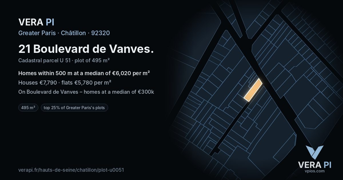 21 Boulevard de Vanves, Châtillon at night – the plot lit, the parcels around coloured by the prices near them