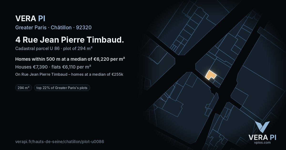 4 Rue Jean Pierre Timbaud, Châtillon at night – the plot lit, the parcels around coloured by the prices near them
