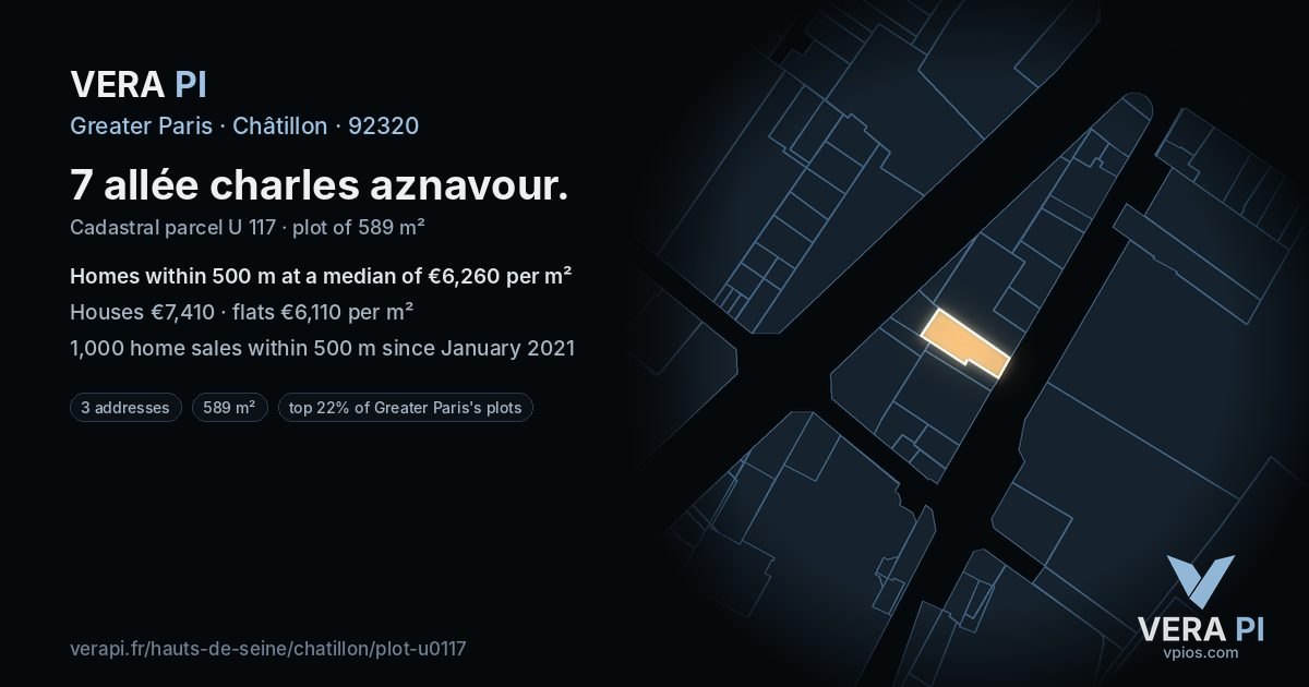 7 allée charles aznavour, Châtillon at night – the plot lit, the parcels around coloured by the prices near them