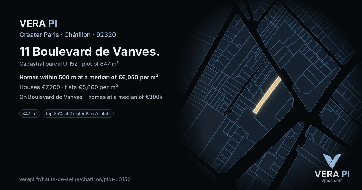 11 Boulevard de Vanves, Châtillon at night – the plot lit, the parcels around coloured by the prices near them