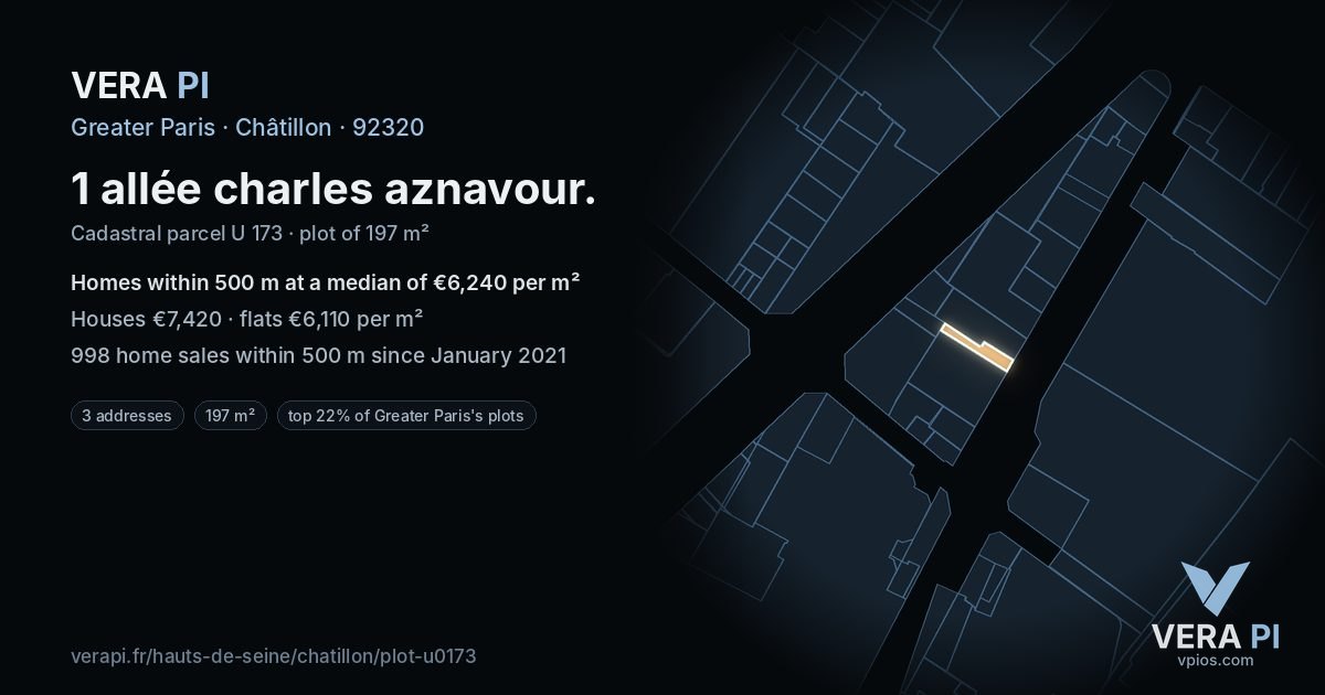 1 allée charles aznavour, Châtillon at night – the plot lit, the parcels around coloured by the prices near them