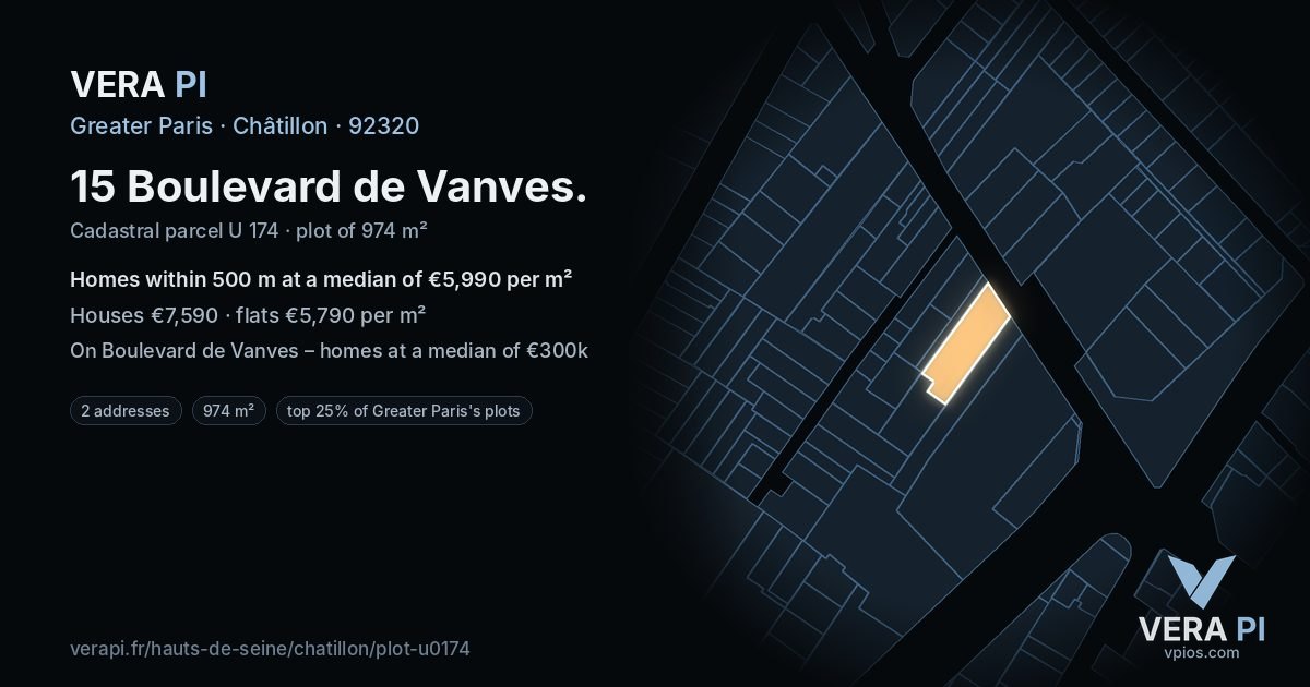 15 Boulevard de Vanves, Châtillon at night – the plot lit, the parcels around coloured by the prices near them