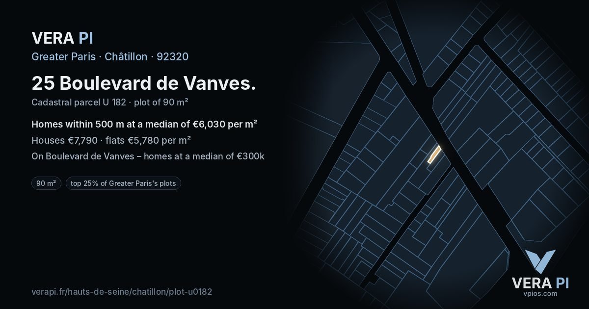 25 Boulevard de Vanves, Châtillon at night – the plot lit, the parcels around coloured by the prices near them