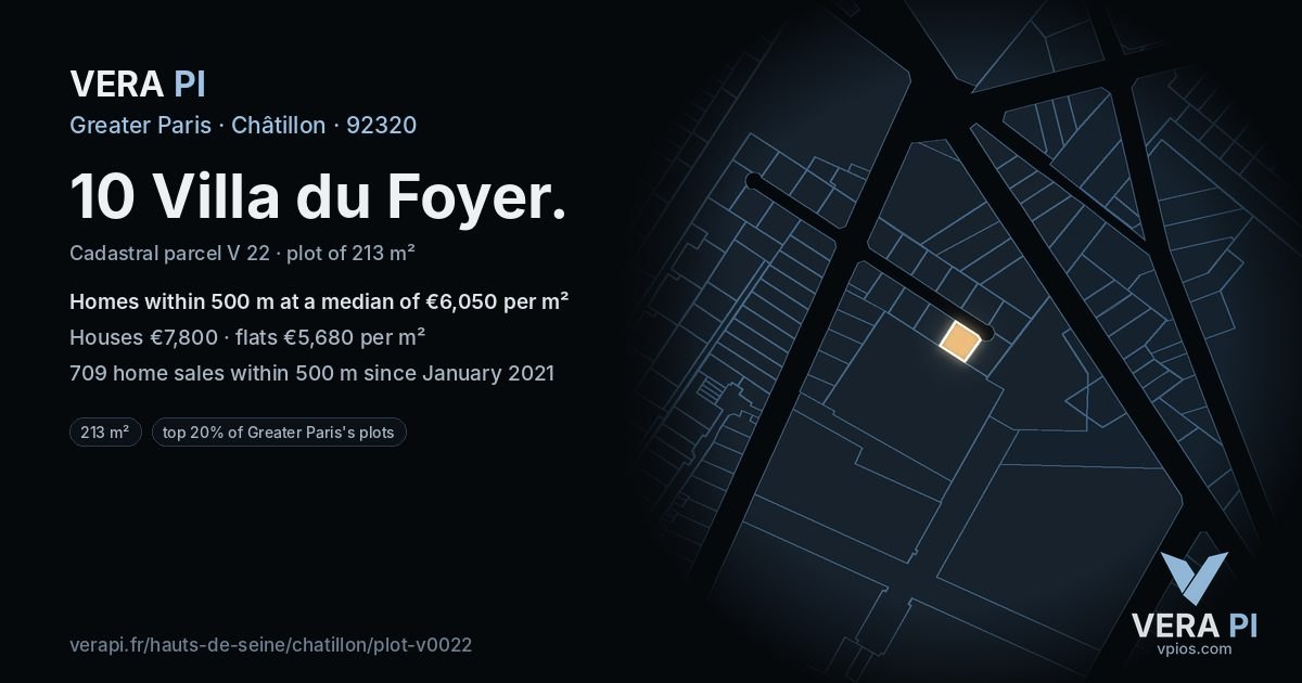 10 Villa du Foyer, Châtillon at night – the plot lit, the parcels around coloured by the prices near them